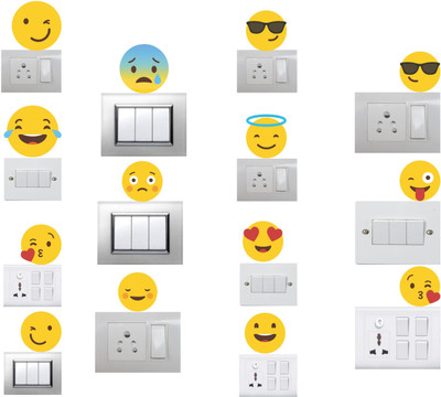 Saiii Designs 6 cm Funny Emojies Switch Board Sticker Size-6cm x 6cm Set of -14 Self Adhesive Sticker(Pack of 1)