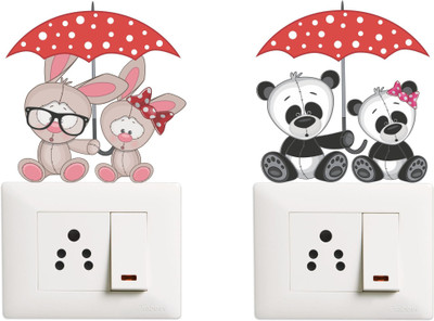 Saiii Designs 10 cm Cute teddy bear Switch Board Sticker Size- 10 cm x 10 cm - Set of 2 Self Adhesive Sticker(Pack of 1)