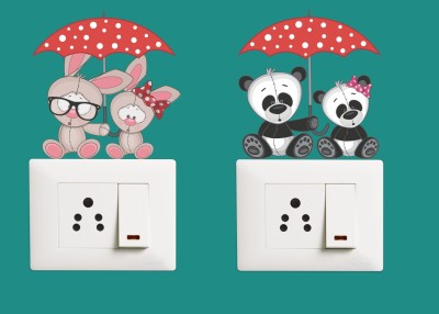 DECOR KAFE 10 cm Cute teddy bear Switch Board Sticker Size- 10 cm x 10 cm - Set of 2 Self Adhesive Sticker(Pack of 1)