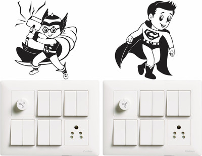 Saiii Designs 9 cm Cartoon Switch Board Sticker Size- 12 cm x 9 cm - Set of 2 Self Adhesive Sticker(Pack of 1)