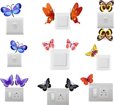 Saiii Designs 7 cm Beautiful Butterflies Switch Board Sticker Size- 5cm x7cm Set of -9 Self Adhesive Sticker(Pack of 1)