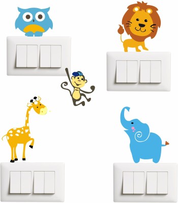 SUDARSHAN DESIGNS 10 cm Animals Switch Board Sticker Size- 10 cm x 8 cm - Self Adhesive Sticker(Pack of 5)