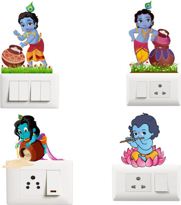 SUDARSHAN DESIGNS 9 cm Bal Krishna Switch Board Sticker Size- 9cm x 12cm Set of -4 Self Adhesive Sticker(Pack of 4)