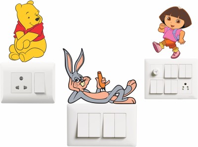 Creatick Studio 12 cm Cartoon Characters Switch Board Sticker Size- 12 cm x 7 cm - Set of 3 Self Adhesive Sticker(Pack of 3)