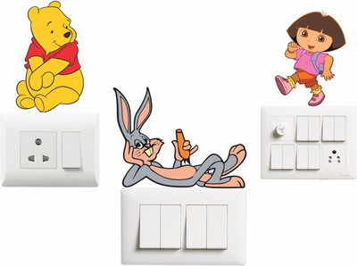 Saiii Designs 7 cm Cartoon Characters Switch Board Sticker Size- 12 cm x 7 cm - Set of 3 Self Adhesive Sticker(Pack of 1)