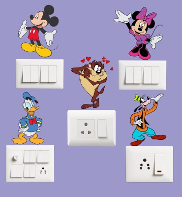 Creatick Studio 10 cm Cartoon Characters Switch Board Sticker Self Adhesive Sticker(Pack of 5)