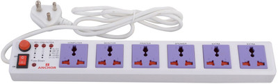 Anchor By Panasonic 6 way Universal with Single Switch Board 6  Socket Extension Boards(White, 1.5 m)