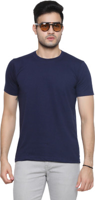 Gentino Solid Men Round Neck Blue T-Shirt