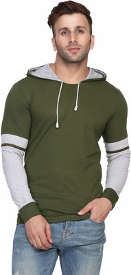 SLOWLORIS Colorblock Men Hooded Neck Green T-Shirt