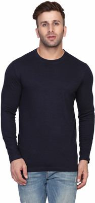 TEEFOX Solid Men Round Neck Dark Blue T-Shirt