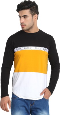 Boqqu Colorblock Men Round Neck White, Black, Yellow T-Shirt