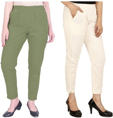 Neelo Kurti Slim Fit Women White, Green Trousers