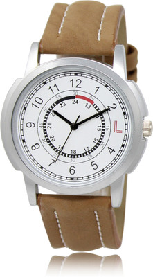 LOREM White-Brown Round Leather Analog Watch  - For Men