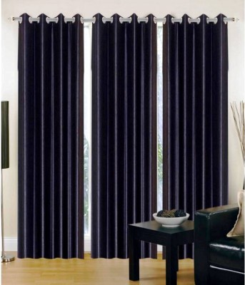 Styletex 213 cm (7 ft) Polyester Semi Transparent Door Curtain (Pack Of 3)(Plain, Black)