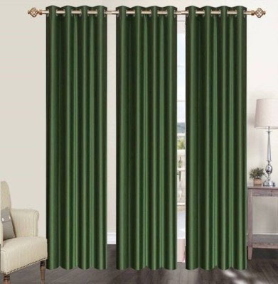Styletex 270 cm (9 ft) Polyester Semi Transparent Long Door Curtain (Pack Of 3)(Plain, Dark Green)