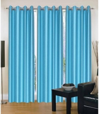 HHH FAB 213.36 cm (7 ft) Polyester Semi Transparent Door Curtain (Pack Of 3)(Solid, AQUA)