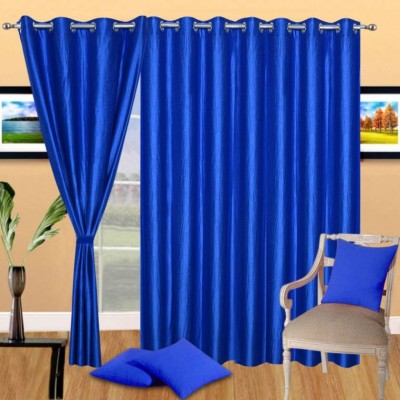 NEW FAB 270 cm (9 ft) Polyester Semi Transparent Long Door Curtain (Pack Of 3)(Plain, RoyalBlue)