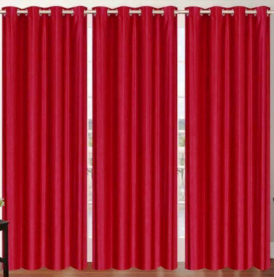 NEW FAB 151 cm (5 ft) Polyester Semi Transparent Window Curtain (Pack Of 3)(Plain, Maroon)