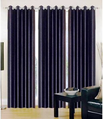 NEW FAB 151 cm (5 ft) Polyester Semi Transparent Window Curtain (Pack Of 3)(Plain, Black)