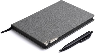 PAPERLLA GREY UNDATED PLANNER DIARY - Designer Faux Leather A5 daily Planners and Organisers for school, college and office going boys and girls with Pen. A5 Gift Set Ruled 180 Pages(Grey, Pack of 2)
