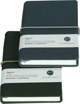 comma Regina - A6 Size - Hard Bound Notebook with Elastic Band A6 Notebook Single Ruled 192 Pages(Dark Green, Grey, Pack of 2)