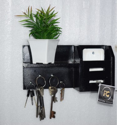 FUTURE GENERATION V GROUP Wood Key Holder(4 Hooks, Black)