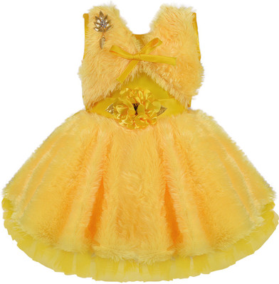 Wishkaro Girls Midi/Knee Length Party Dress(Yellow, Sleeveless)