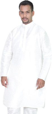 MAG Men Solid A-line Kurta(White)