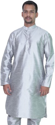 MAG Men Solid A-line Kurta(Silver)