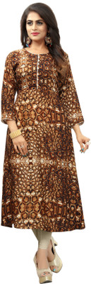 Saarah Women Self Design A-line Kurta(Brown)