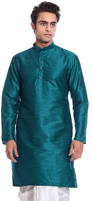 MAG Men Solid A-line Kurta(Green)