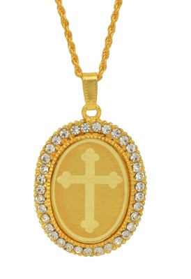 memoir Gold plated Brass CZ American Diamond Christian Cross embossed chain pendant temple jewellery Men women boys girls Gold-plated Cubic Zirconia Brass Pendant