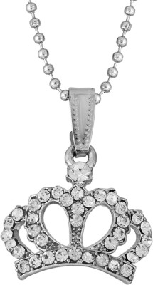 MissMister Silver Plated, American Diamond (CZ) Queen's Crown Design, Fashion Pendant Girls Women Fashion Silver Cubic Zirconia Brass Pendant