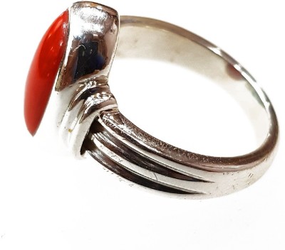 Jaipur Gemstone coral ring 9.25 ratti original & lab certified stone moonga silver ring for unisex by Ceylonmine Sterling Silver Coral Silver Plated Ring
