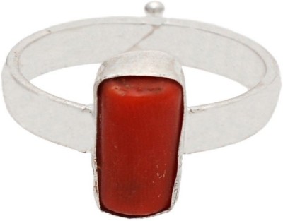 Jaipur Gemstone coral ring 9.25 ratti original & lab certified stone moonga silver ring for unisex by Ceylonmine Sterling Silver Coral Silver Plated Ring