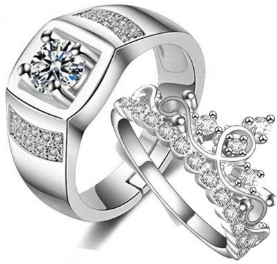 MYKI Gorgeous Valentine Couple Adjustable Rings Stainless Steel Swarovski Zirconia Sterling Silver Plated Ring