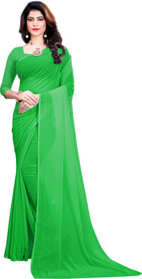 RK Fashions Solid/Plain Daily Wear Georgette Saree(Green)