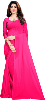RK Fashions Solid/Plain Daily Wear Georgette Saree(Pink)