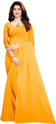 FANCYNINE Solid/Plain Bollywood Georgette Saree(Yellow)