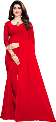 RK Fashions Solid/Plain Daily Wear Georgette Saree(Red)