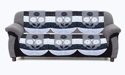 KUBER INDUSTRIES Cotton Floral 3 Seater Sofa Cover(Black Pack of 2)