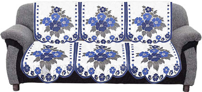 KUBER INDUSTRIES Cotton Floral 3 Seater Sofa Cover(White & Blue Pack of 2)