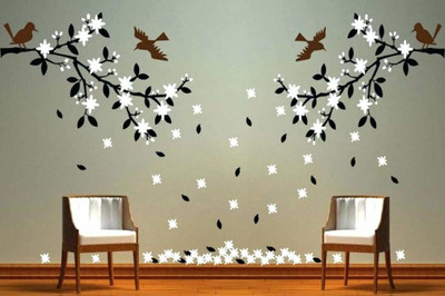 UD Unique Decor UNIQUE Decor Couple Branch Reusable Wall Stencil (Only 1 Side Design Size 54 x 36, Four Flower and Two Leaves) Wall Decor_103 Couple Branch Stencil(Pack of 1, Couple Branch)