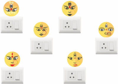 Saiii Designs 7 cm Maa Durga Faces Switch Board Sticker Size-7cm X7cm Self Adhesive Sticker(Pack of 1)