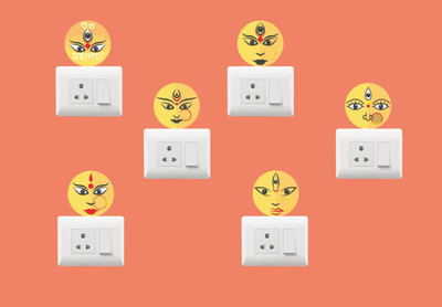 Creatick Studio 7 cm Maa Durga Faces Switch Board Sticker Size-7cm X7cm Self Adhesive Sticker(Pack of 1)