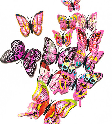 RANGOLI 12 cm butterfly Multicolor Purple Magnetic Sticker(Pack of 12)