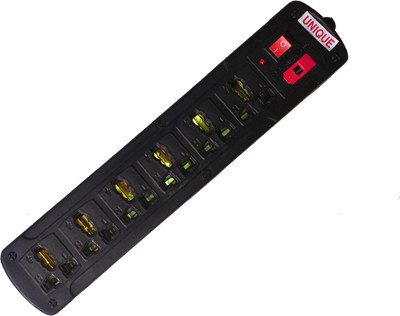 UNIQUE 6+1 3MTR Wire 6 Socket Extension Board With Fuse Protection 6  Socket Extension Boards(Black, 3 m)