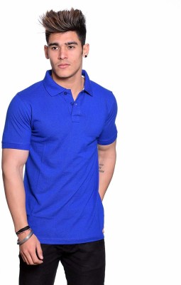 Arbour Solid Men Polo Neck Blue T-Shirt