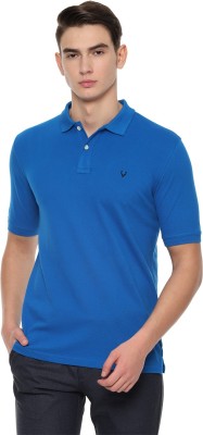 [Size L] Allen Solly Solid Men Polo Neck Blue T-Shirt
