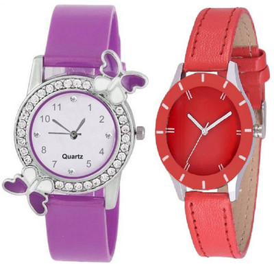 Lizzy LZ-Slim & Shiny Look Red & Purple butterfly on diamond studded case analog 71445 Standard Quality Premium Colllection Analog Watch - For Women